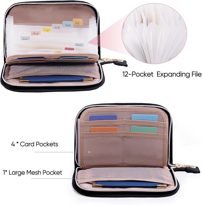Receipt Organizer with 12 Pockets 8x5.5 Small Receipt Holder Organizer - Accordion File Organizer - Cash/Bill Organizer -Coupon Holder - Budget Binder Money Organizer for Travel, Business