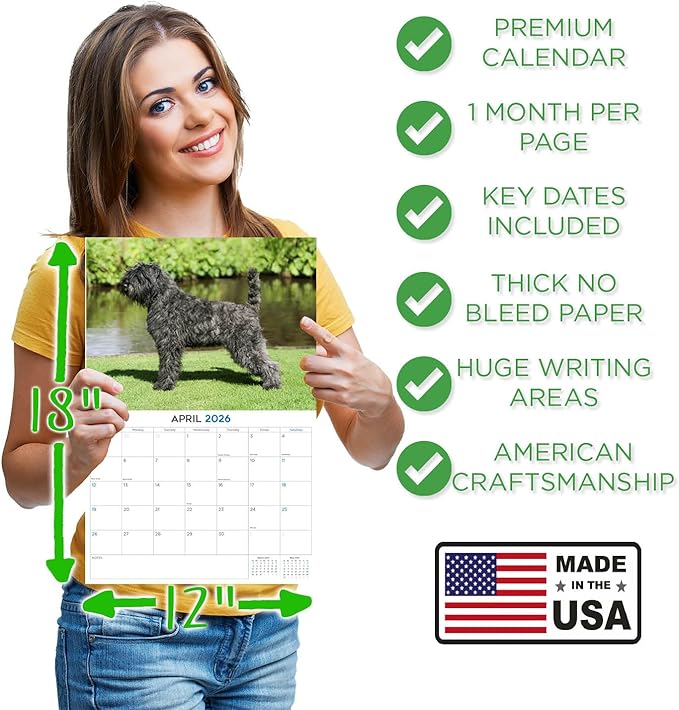 2025 2026 Bouvier Des Flandres Calendar - Dog Breed Monthly Wall Calendar - 12" x 18" Open - Thick No-Bleed Paper - Giftable - Academic Teacher's Planner Calendar Organizing & Planning - Made in USA