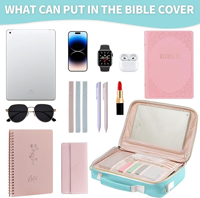 KOPKOFT Bible Cover Case for Women, Large Chenille Letter Leather Bible Case with Bible Study Accessories, Bible Study Supplies Bible Journaling Kit, Christmas Christian Gift for Women Girls