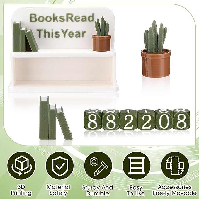 BreezeHug Green and White Books Read This Year Counter Manual Flip Book Number Tracker with Decorative Fake Book & Dice for Reading Goal, Library Decor Gift for Readers Teacher Writers Lover (Style A)