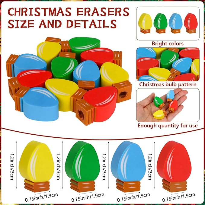 96 Sets Easter Pencils with Bulb Eraser Toppers Merry Bright Cards Mini Lightbulb Erasers Multicolor Tiny Erasers for Prizes Rewards Back to School Gift