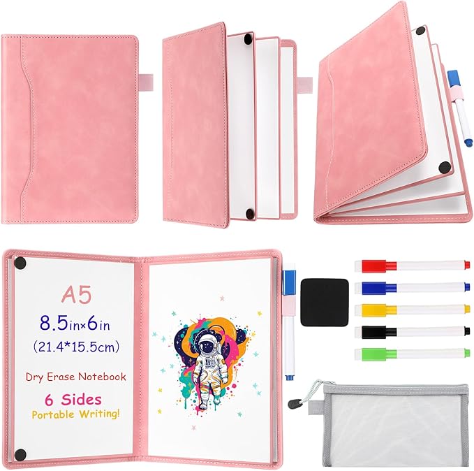 Feifeiya 6 Sides Dry Erase Whiteboard Notebook Portable Notebook White Boards 6"x9"(a5) Small Folding Whiteboard Anti-ghosting Surface, Travel Dry Erase Mini White Board for Office, School, Study