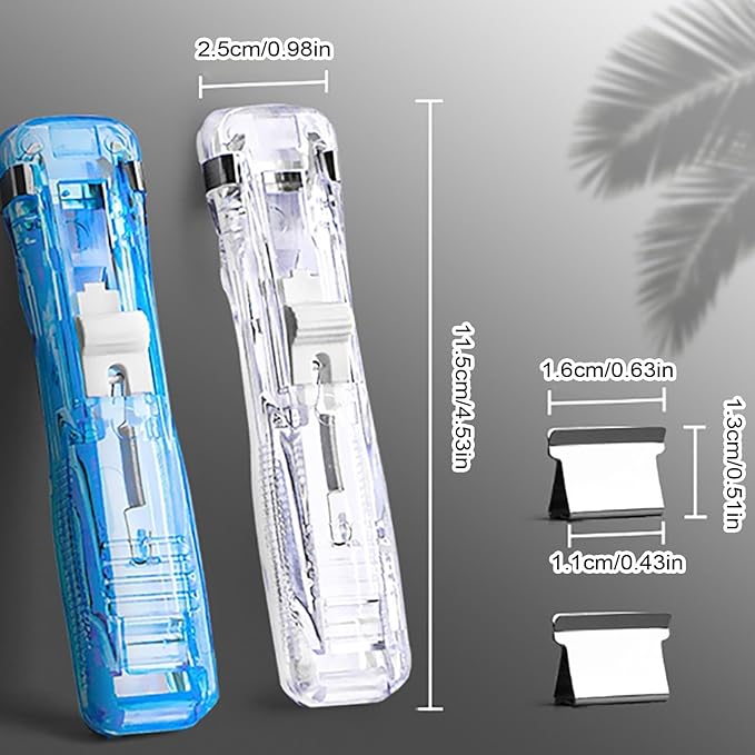 Portable Binder Clip Stapler, Includes 150 Reusable Clips, Push Clip Staplers, Mini Push Stapler Clamp Staplers for Desktop Document Home School Desk Office (B#)