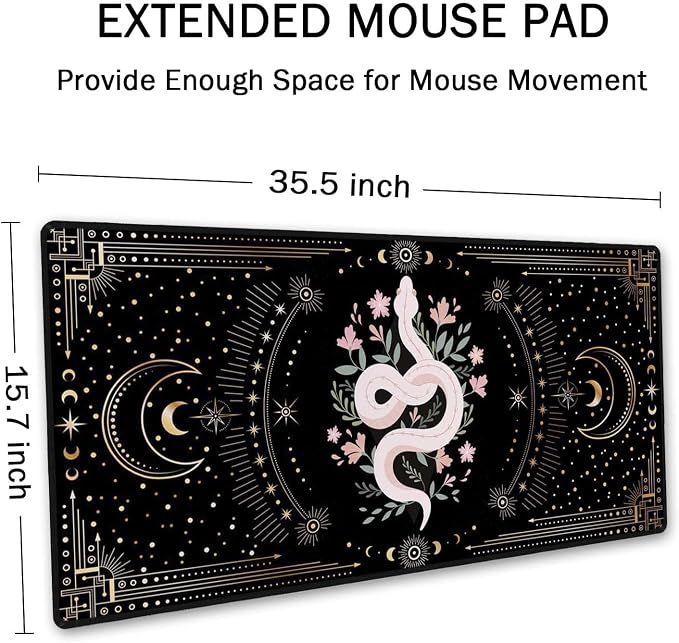 SSOIU Large Mouse Pad, Boho Snake Witch Desk Mat for Desktop, Women Girls Waterproof Gaming Mousepad, Moon Phases Computer PC Laptop Protector Writing Pads for School Office Home 35.5" x 15.7"