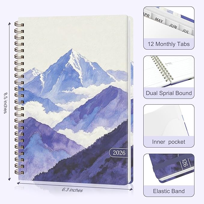 2026 Planner, Weekly and Monthly Calendar Academic Planning Book, Jan 2026 - Dec 2026, Agenda Calendar Planner for Office Supplies and Desk Accessories - A5 (6.3" x 8.5") (Mountain Mist)
