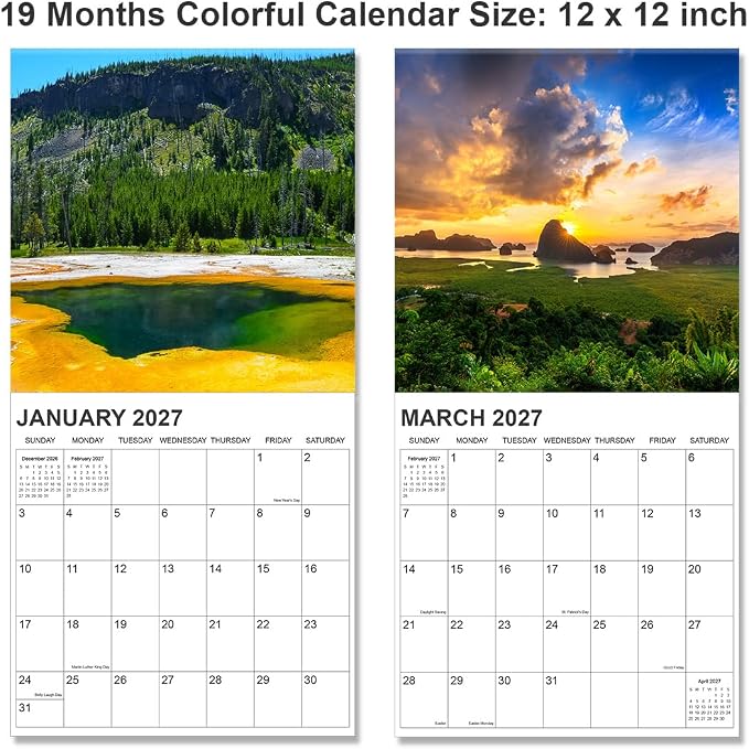 2026-2027 Calendar for Wall, National Parks Calendar 2026-2027 from June 2026 - December 2027, 12" x 24" Opened 19 Months Calendar, Full Page Months Thick & Sturdy Paper for Gift Perfect Organizing & Planning
