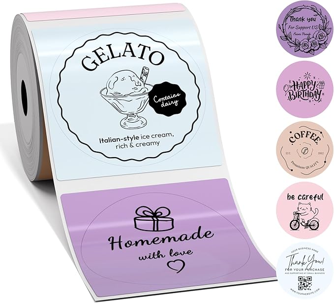 M110 Thermal Labels- 5 Color Round Thermal Sticker Compatible wtih M110/M100/M220/M250 Label Printer, Color Thermal Paper for Canning, Baking, Logo, Candle, 1.96" x 1.96"(50x50mm), 140 Labels/Roll