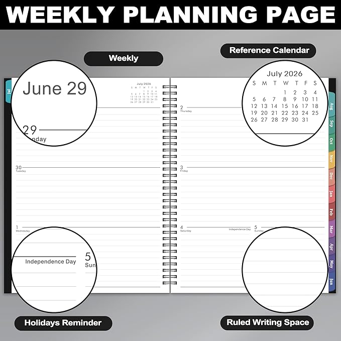 Planner 2026-2027 - Weekly Monthly Planner from July 2026 to June 2027, Academic Planner 2026-2027 with Spiral Bound, 8.5'' x 11''