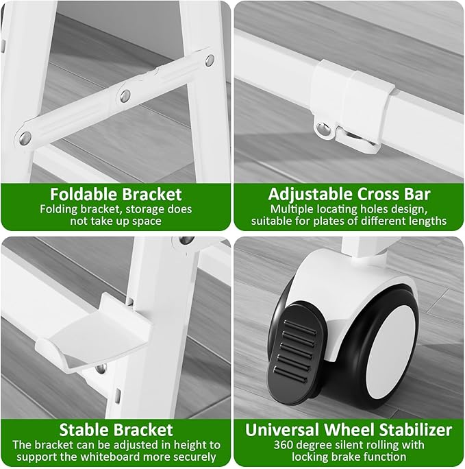 A-Frame Foldable Whiteboard Stand, Height and Width Adjustable, Mobile Stand with Wheels for All Heavy Duty Glass Blackboard, Chalkboard, Bulletin Board, Display Board, Drawing Board (White)