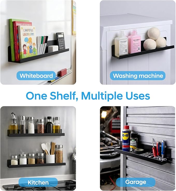 2 Pack 13.5" Metal Magnetic Bookshelf for Whiteboard, Strong Reusable Magnetic Display Shelf, Holds up to 12 lbs, Storage Organizer for Classroom, Kids Room, Office, Kitchen & Garage