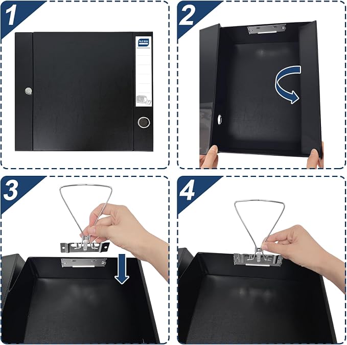 Storage File Boxes A4, 6 Pack Foldable File Box with Clip, 50mm Spine, Plastic Archives Cases with Magnetic Closure, Document File Folder Organizer Storage Filing Box for Office School, Black