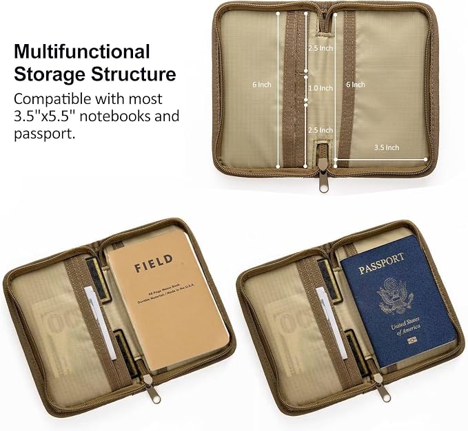 Kosibate Journal Cover, Pocket Journal with Zipper Pen Holder, Waxed Canvas, Ideal for Travelers & Daily Use, Fits Field Notes, Moleskine Cahier, 3.5 x 5.5 Inch (Brown)