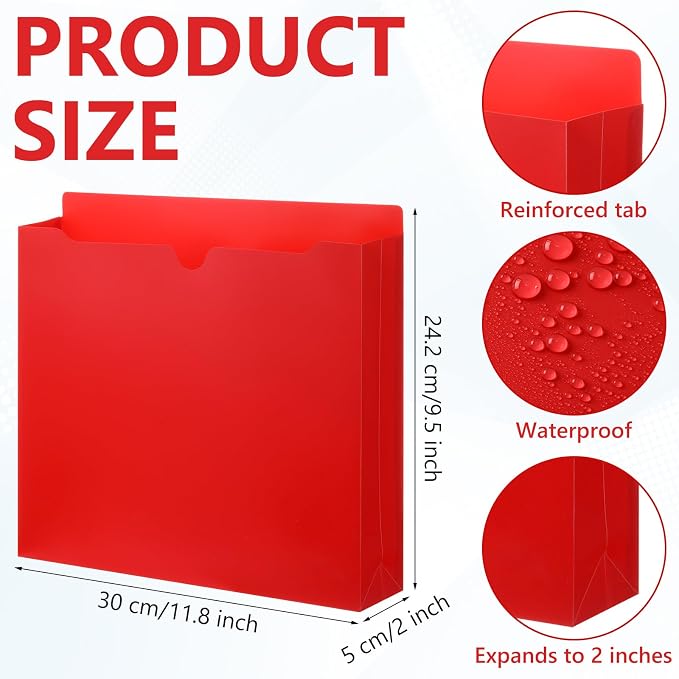 Dunzoom 50 Pack File Jackets Letter Size 2 Inch Assorted Expansion Manila Plastic File Folders Expandable Heavy Duty Reinforced Straight Cut Tab Expandable Document Jacket for Office