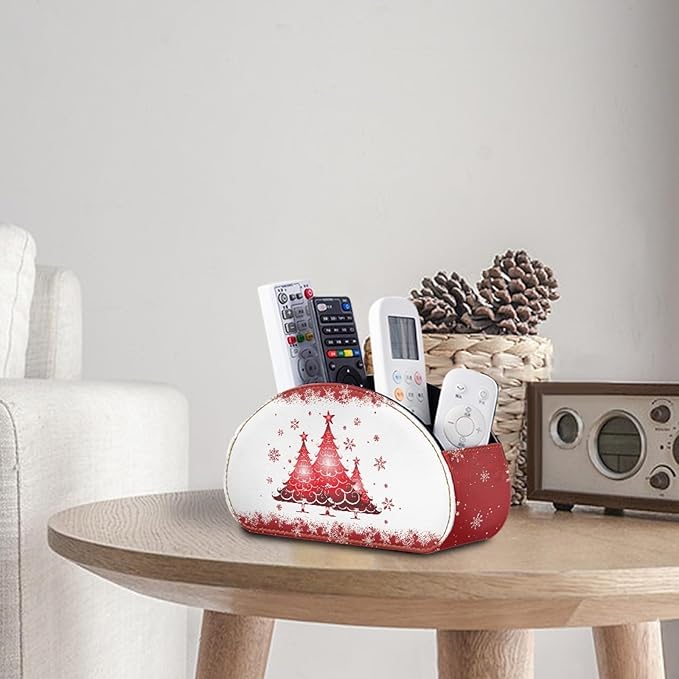 FUSURIRE Christmas Tv Remote Controllers Holders for Desk Bed Couch Sofa, Star Tree Print PU Leather Desk Storage Box Cosmetic Cup Multi-functional Pencil Holder, Cow Home&Office Accessories