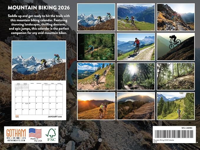 Mountain Bike Calendar 2026 Biking Bicycle Cycling Monthly Wall Calender 12 Month | American Made In The USA