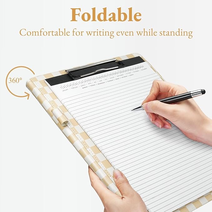 Mymazn Padfolio Portfolio Folder, Faux Leather Interview Resume Folder with Document Organizer & Business Card Holder, Letter-Sized Notepad Legal Pad Holder for Men Women (Tan Checkered)