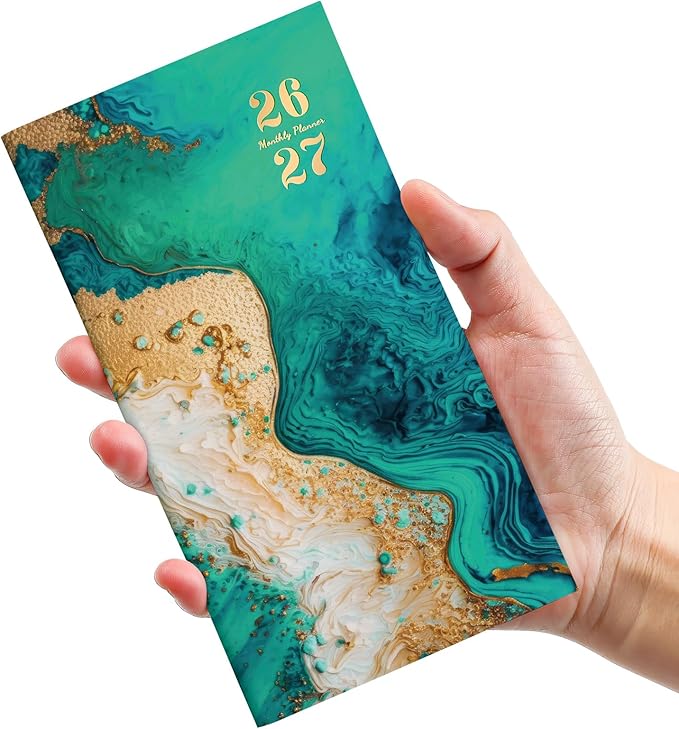 Pocket Calendar 2026-2027 for Purse, Two Year Monthly Planner Pocket Size, Jan 2026 to Dec 2027 Monthly Planner Small Size (6.5" x 3.5") - Emerald Shores