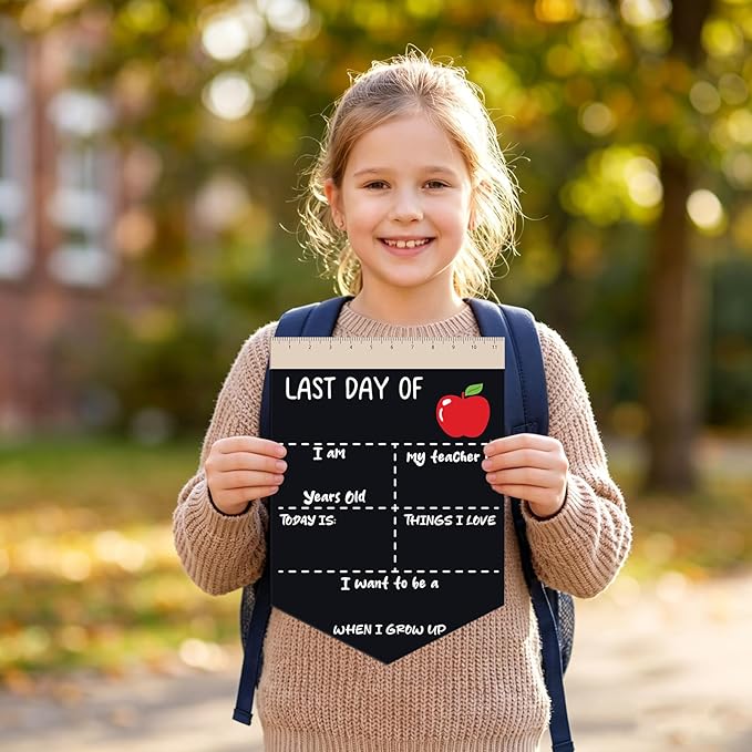 First and Last Day of School Chalkboard Sign 13.8 x 10 Inch Reusable Double Sided First Day of School Sign for Graduation Kids Preschool Kindergarten(Red Apple Style)