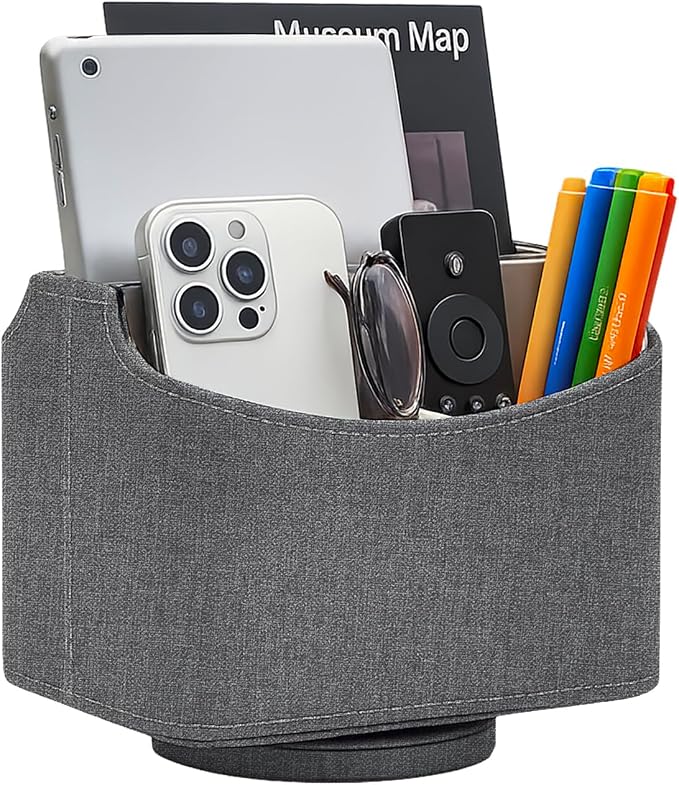 UnionBasic Rotating Desk Organizer, 360 Desk Spinning Caddy, Desktop TV Guide/Mail/Media/Remote Controller Holder Organizer, Barry Grey