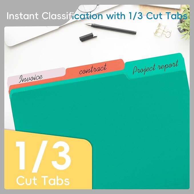 36 Packs Colored File Folders,1/3 Cut Tabs File Folder,Bright Green File Folders,Manila File Folders,Two-Tone File Folder for Office School Business