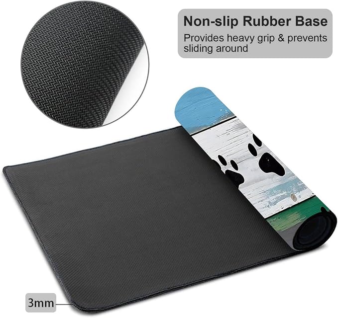 Mouse Pad Gaming Mousepad 31.5x11.8 Inch XXL Large + Coasters,Desk Mat with Stitched Edges, Non-Slip Rubber Base, Thick Mouse Pad for Computer, Laptop, Office & Home - Wooden Plank Cat Paw Print