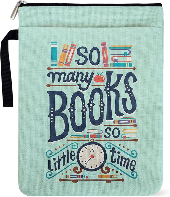 So Many Books Book Sleeve with Zipper and Front Pocket for Book Lovers, Paperback Sleeve for Librarian Lovers Bookish Group Club Gifts for Women, Book Cover for paperbacks 9 x 12 Inch