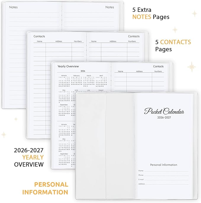 Pocket Calendar 2026-2027, Monthly Purse Planner - 6.7" x 3.7" - Runs from January 2026 Until December 2027, Pocket Calendar with PVC Cover for Planning, Organizing and Office - Black Flower