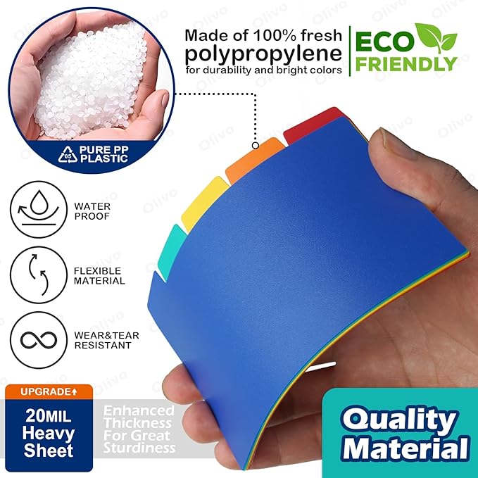 Olivo Index Card Dividers Tabs 3x5 Poly Plastic Card File Guides 3" x 5", Colored, 30 Pack