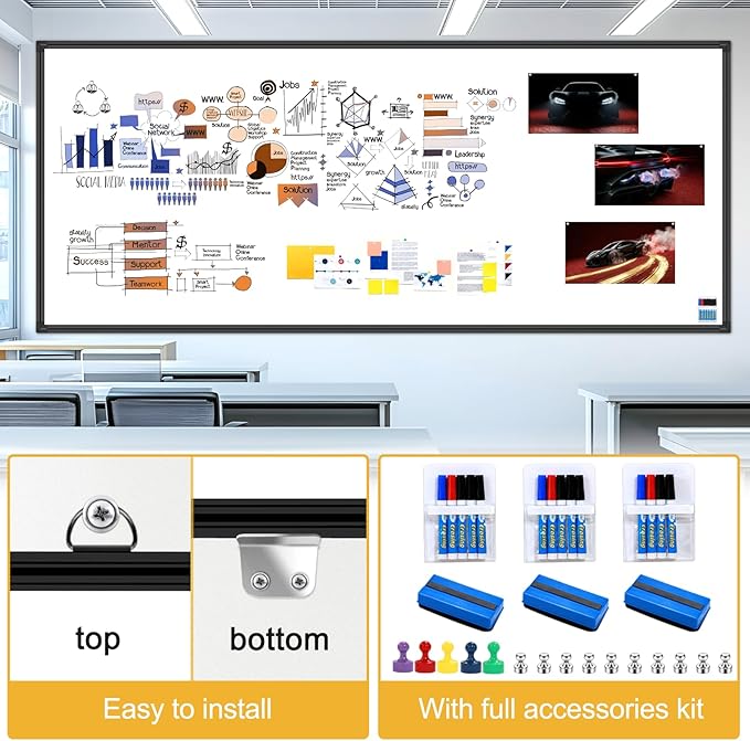Magnetic Dry Erase Board for Wall 120"x48" Premium Belgian Enamel Whiteboard - Commercial Grade Porcelain Wall-Mounted Board - Zero Ghosting, Stain-Resistant Surface for Office, Home, Classroom