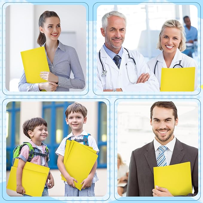 24 Pcs Yellow Heavy Duty Plastic Folders 2 Pocket File Folder Fit Letter Size for Home Office School Communication Presentation Report Sheet Protectors (Yellow)