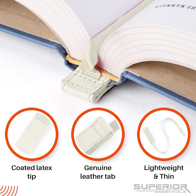 Superior Essentials Magnetic Bookmark-Genuine Leather, Single Long Ribbon Bible Bookmark for Book Lovers-Amplify Your Love for Books with Our Elegant Ribbon Page Marker (White, 3PC)