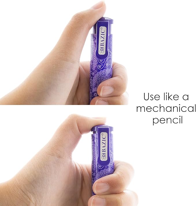 BAZIC Products Retractable Stick Erasers Paisley, Mechanical Pencil Eraser, Large Size Click Eraser for Art Drawing Sketching (2/Pack), 144-Packs