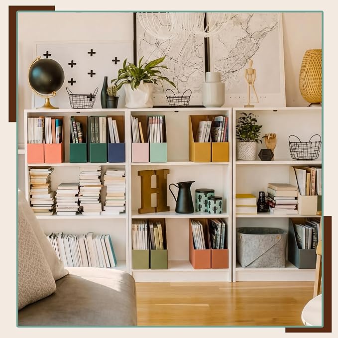 Dunzoom 36 Pcs Magazine File Holder Set with Blank Stickers Label Colored Foldable Desk File Holder Organizer Sturdy Cardboard Magazine Storage Box Document Rack for Home Office School