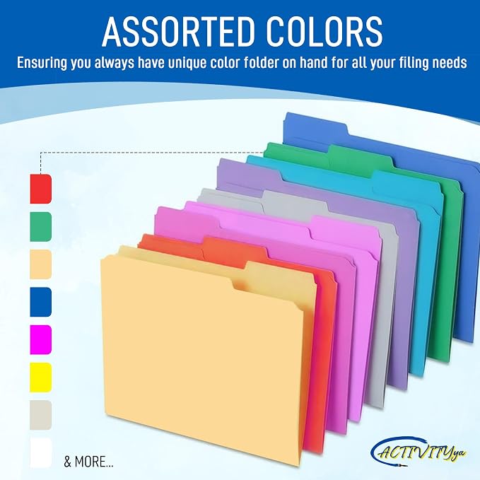 Blue File Folders, 1/3-Cut Tabs, Letter Size, 12-Pack – Durable Office Filing Folders for Documents, Papers, and Organization