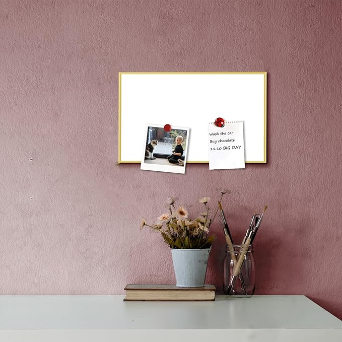 Dry Erase White Board, 8"x 13" Gold Aluminum Frame Magnetic Whiteboard for Wall Office/School/Home, Hanging Board for Decoration/Planning/Kitchen Grocery List/Drawing/Memo（BB-Gold-2033）