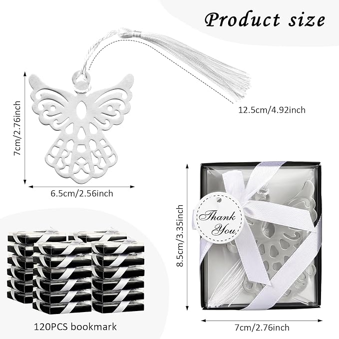 Spakon 120 Pieces Metal Angel Bookmark Favors Tassels Angel Bookmark Funeral Favors for Book Lovers Collection Guests Gift
