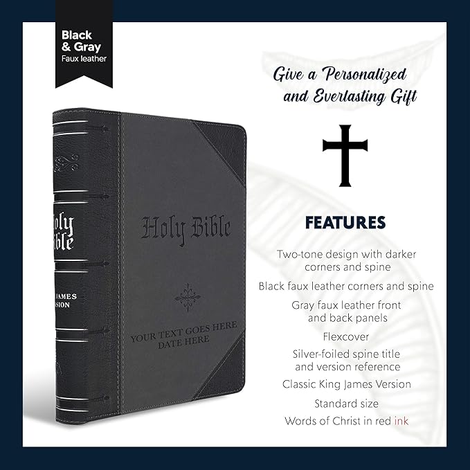 Personalized KJV Giant Print Bible King James Version Two-Tone Faux Leather Holy Bible with Custom Name Includes Up to 3 Rows of Text, Custom Gift for Christian & Religious Celebrations