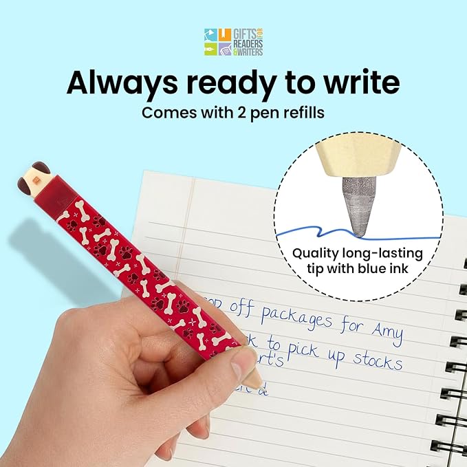 Gifts for Readers & Writers Pen Bookmark, Page Marker & Flat Writing Pen for Journal Notebook & Planner, Penmark Reading Accessory for Making Book Annotations (Puppy)