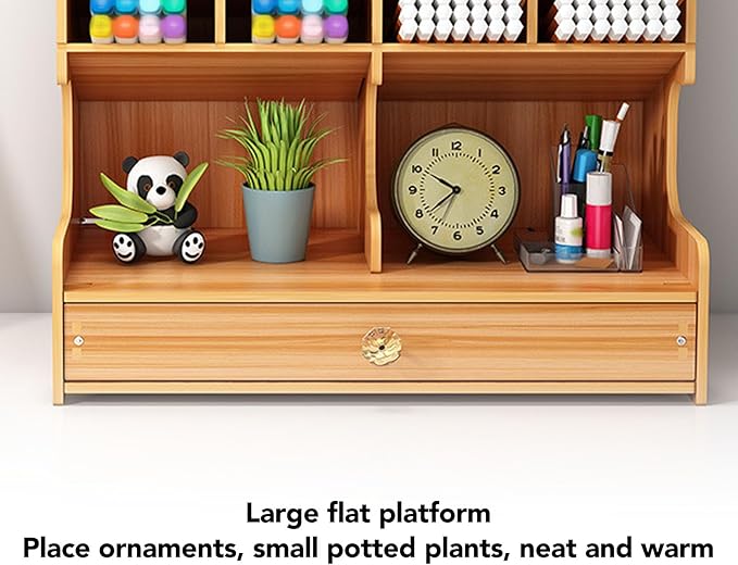 TOPINCN Wooden Office Desk Organizer for Desktop, Multi Functional Pencil Pen Holder Caddy Countertop Stationery Storage Box, Easy Assembly Home Office Art Supplies Table Organizer