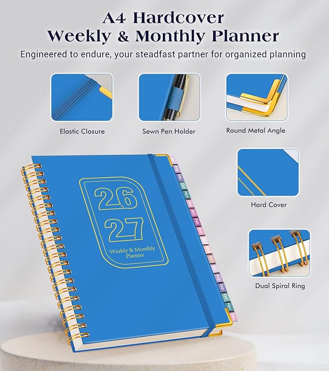 Academic Planner 2026-2027, 18 Months Weekly and Monthly Hardcover Planner, July 2026 - December 2027, 8.5" x 11" A4 Large Daily Calendar Planner Book with Tabs, Spiral College School Agenda Organizer for Student Teacher, Night Sky Blue