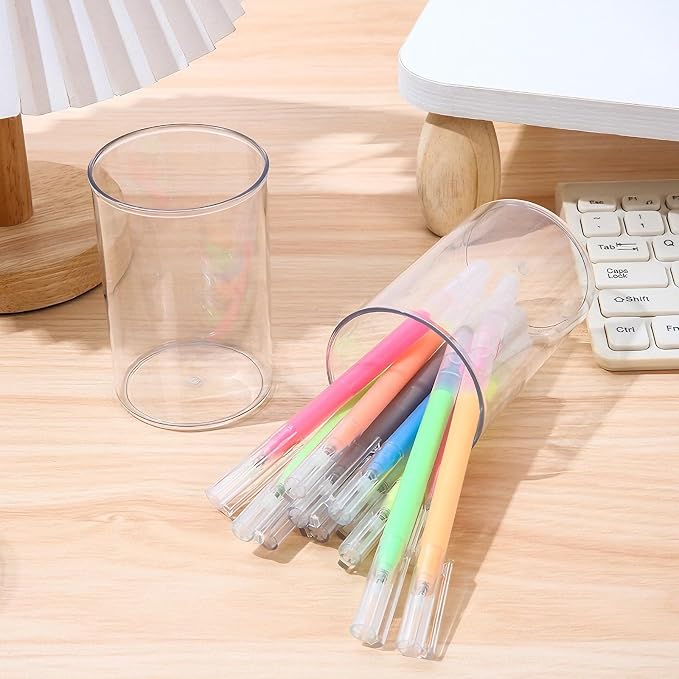 Yimy 8 Pack Acrylic Pen Holder, Round Pencil Organizer for Desk, Clear Makeup Brush Holder, Pencil Cup Pen Organizer for School Office Stationery