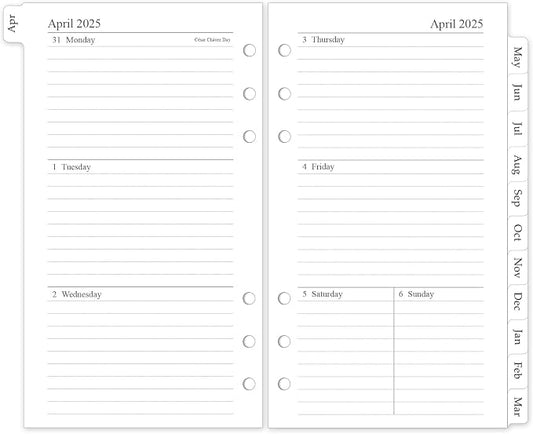 2025-2026 Weekly & Monthly Planner Refill, A6 Planner Inserts with Monthly Tabs, Size 3, 3.8"x6.8", July 2025 - June 2026, 6-Hole Punched
