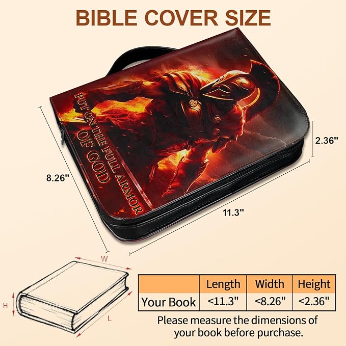 Armor of God Bible Cover Case for Boys Men, Leather Bible Carrying Case Bag with Shoulder Strap and Handle, Faith Warrior Christian Gifts for Men, XL