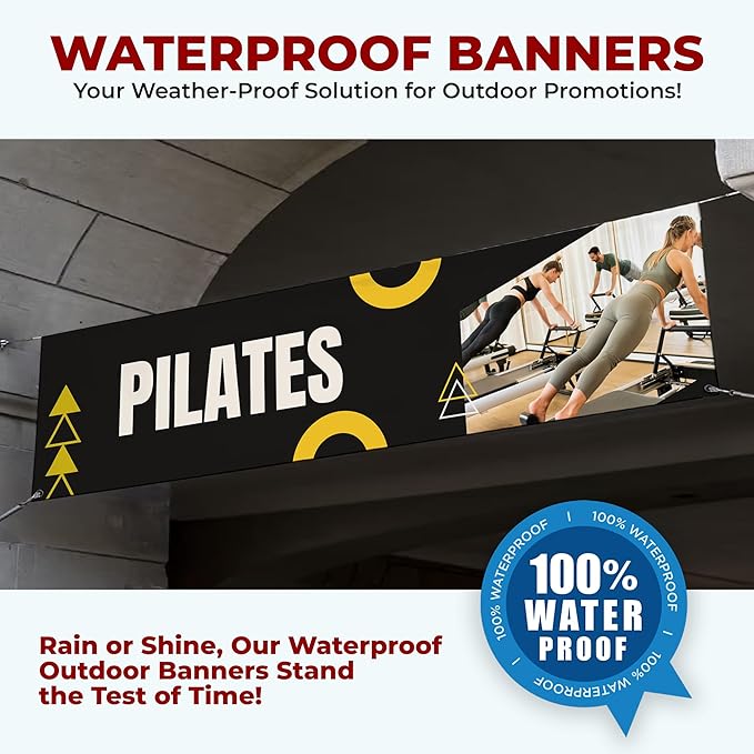 Pilaates Large Banners and Signs for Outdoor by Mavis Printing-Polyester Banner with 4 Holes for Easy Hang Indoor & Outdoor|4x1 Feet HD Print Sign to Promote Church| Made in USA