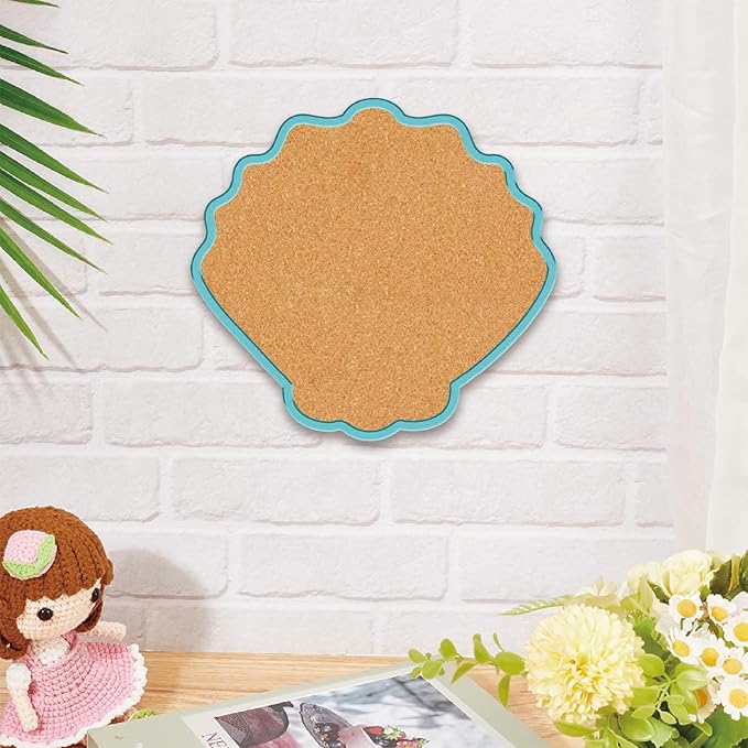 CRASPIRE Shell Pin Cork Board 9.84x9.21In Framed Bulletin Display Badge Wooden Saddle Brown Wall Mounted Memory Memo Brooch Lapel Pin Holder Storage for Home Office School Classroom Wedding Decoration