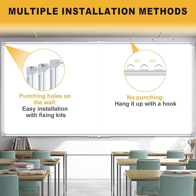 Offi- eqp 96"X48" Magnetic Whiteboard - Dry Erase Board, 8x4 Ft, Foldable Design, Non-Glare Coated Surface Large Wall Board, Silver Frame for Classroom and Meeting Room (Professional Kit Included)