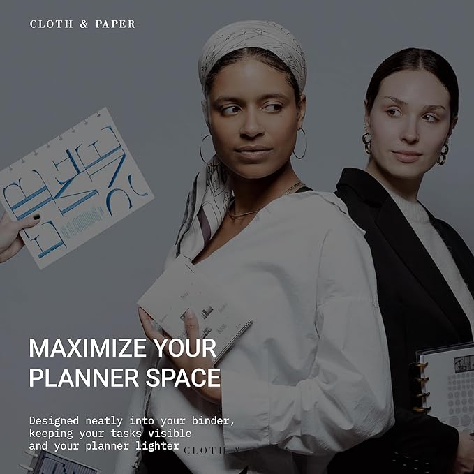 Cloth & Paper Half Page Task Inserts – Half Letter 8-Disc Planner Refills – 30 Pages (15 Double-Sided) – Minimal To-Do List, Daily Planner, Grocery List, Chores, Goals, Notes & Priorities Organizer