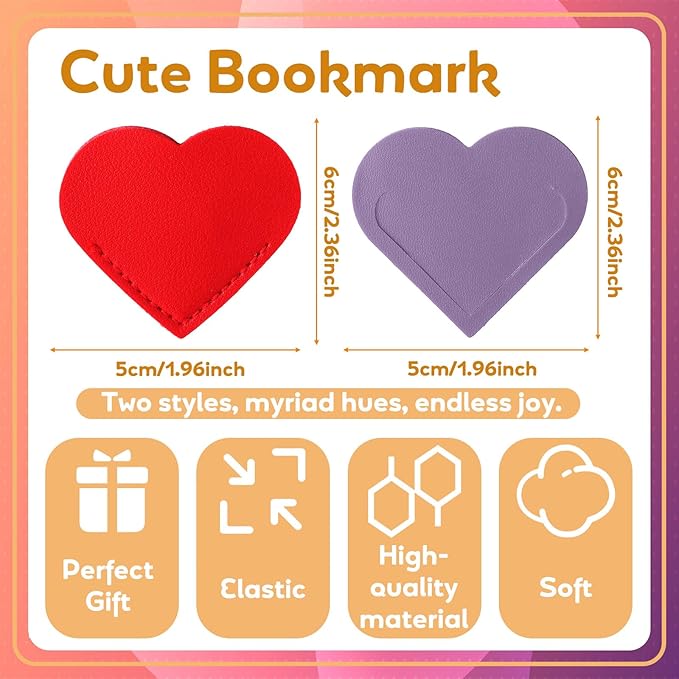 Resurhang 104 Pcs Leather Heart Bookmarks Page Corner Flower Heart Corner Bookmark for Women Back to School Gifts Handmade Reading Book Marks for Reading Lovers Book Club Party Teacher (Solid Color)