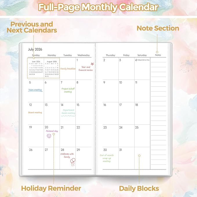 SKYDUE Pocket Calendar 2026-2028, Pocket Monthly Planner Jul 2026 - Dec 2028 for Purse, 6.7" X 3.8" 30-Month Small Planner, Academic Year Calendar, Compact Design with Plastic Sleeve