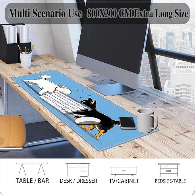 Mouse Pad Gaming Mousepad 31.5x11.8 Inch XXL Large + Coasters,Desk Mat with Stitched Edges, Non-Slip Rubber Base, Thick Mouse Pad for Computer, Laptop, Office & Home - Cute Dog